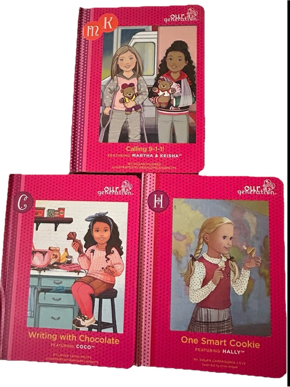 Our Generation Books HC Set Of 3-Calling 911, One Smart Cookie, Writing w Chocol